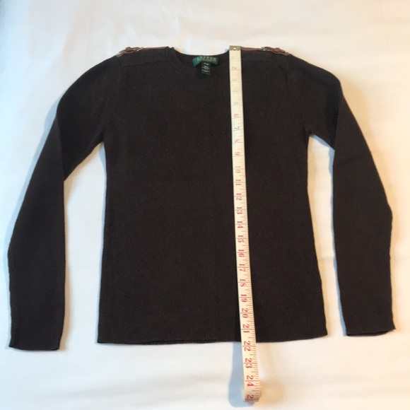 Ralph Lauren Petite 100% cotton dark brown long sleeve sweater with leather acc - Picture 3 of 11